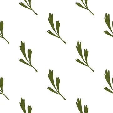 Decorative seamless pattern isolated with green doodle leaf branches ornament Illustrazione stock