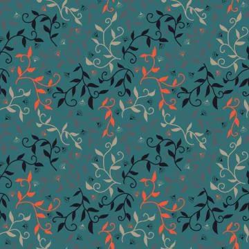 Decorative seamless pattern with leaves and small flowers. Stock Illustration