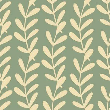 Decorative seamless pattern with light beige leaf branches ornament. Pale gre Stock Illustration