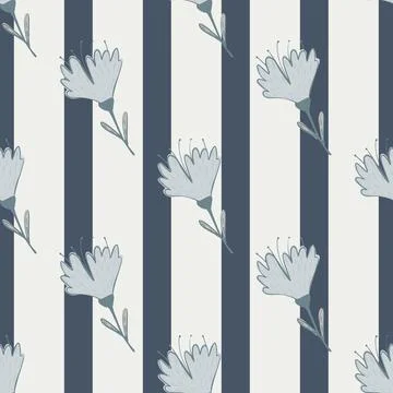 Decorative seamless pattern with light bluewild flower silhouettes. Striped b Stock Illustration