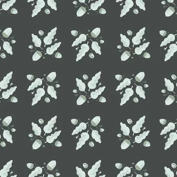 Decorative seamless pattern with light foliage fall elements. Dark grey backg 스톡 일러스트