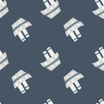 Decorative seamless pattern with light kids steamship elements. Dark navy blu イラスト素材