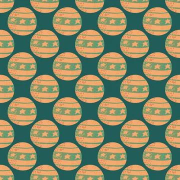 Decorative seamless pattern with light orange circus ball elements. Turquoise Illustrazione stock