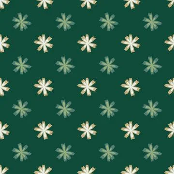 Decorative seamless pattern with light simple flower shapes. Green background Stock Illustration