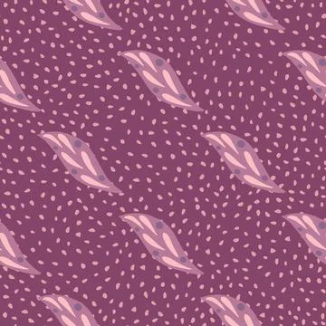 Decorative seamless pattern with lilac hand drawn geometric leaf print. Purpl Stock Illustration