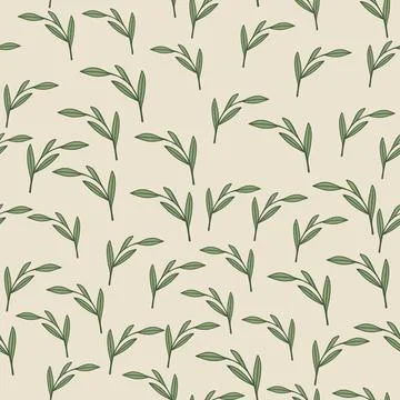 Decorative seamless pattern with little green random leaf branches ornament.  Stock Illustration