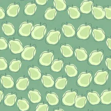 Decorative seamless pattern with little green apple fruit print. Green backgr Stock Illustration