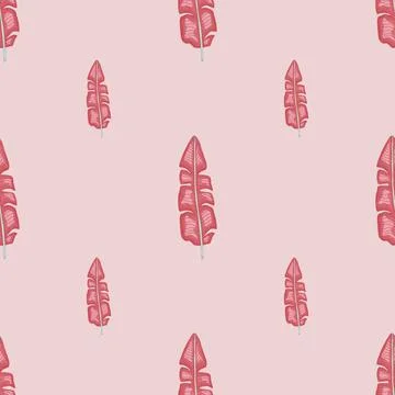 Decorative seamless pattern in minimalistic style with doodle pink palm leave Stock Illustration