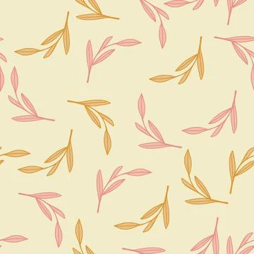 Decorative seamless pattern with orange and pink colored random outline leave Stock Illustration