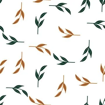 Decorative seamless pattern with orange and green random simple leaf branches Illustrazione stock