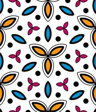 Decorative Seamless Pattern with Orange, Blue, Magenta on White Background Illustrazione stock