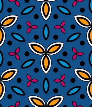 Decorative Seamless Pattern with Orange, Green, Black on Blue Background Illustrazione stock