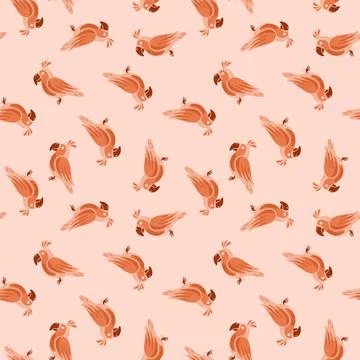 Decorative seamless pattern with orange random little parrots shapes print. P Stock Illustration