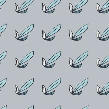 Decorative seamless pattern with outline simple leaf elements shapes. Blue ba Illustrazione stock