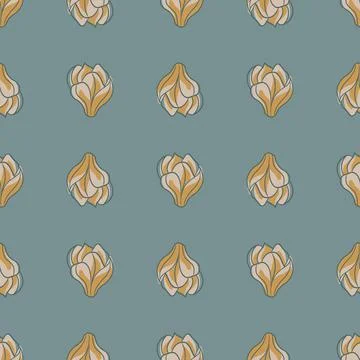 Decorative seamless pattern with pale grey and ocher magnolia flower print. B Stock Illustration