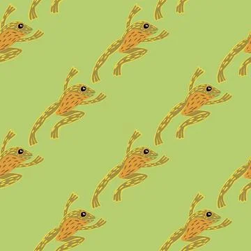 Decorative seamless pattern with pale palette orange froggy ornament. Green b Stock Illustration