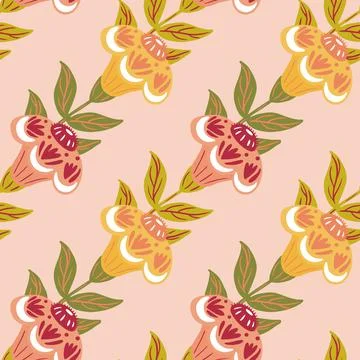 Decorative seamless pattern with pale yellow and pink vintage flowers ornamen Stock Illustration