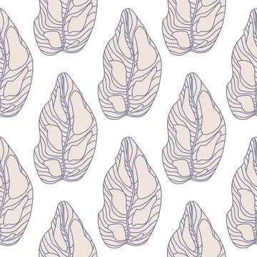 Decorative seamless pattern with pastel pink leaves and blue contour. Isolated Stock Illustration