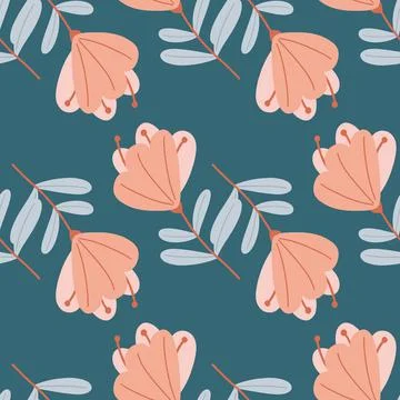 Decorative seamless pattern with pink colored scribble flowers silhouettes pr Stock Illustration