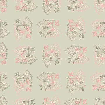 Decorative seamless pattern with pink colored dill umbrella silhouettes. Grey Stockillustratie