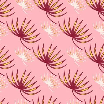 Decorative seamless pattern in pink colors with doodle botanic leaves shapes. Illustrazione stock