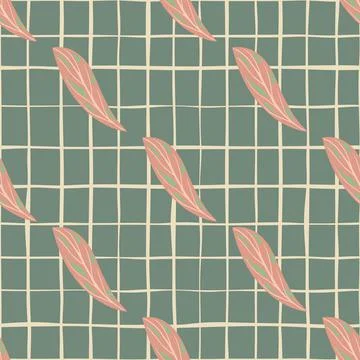 Decorative seamless pattern with pink diagonal stylized leaves shapes. Turquo Stock Illustration