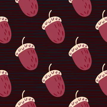Decorative seamless pattern with pink simple acorn shapes. Dark striped backg イラスト素材