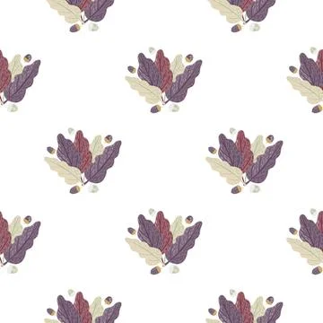 Decorative seamless pattern with purple tones leaf ornament. Isolated print. Stock Illustration