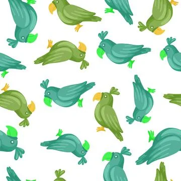 Decorative seamless pattern with random blue and green parrots silhouettes. I Stock Illustration