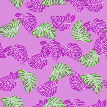 Decorative seamless pattern with random exotic palm monstera leaf silhouettes イラスト素材
