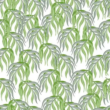 Decorative seamless pattern with random green and blue leaf palm ornament. Is イラスト素材