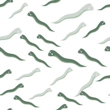 Decorative seamless pattern with random green and blue worms silhouettes. Iso Illustrazione stock