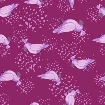 Decorative seamless pattern with random parrots shapes. Purple background wit Stock Illustration