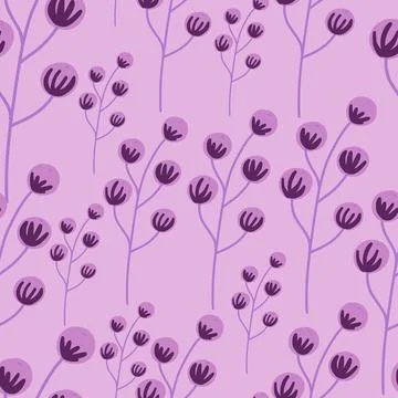 Decorative seamless pattern with random purple berry branches shapes. Lilac b Stock Illustration