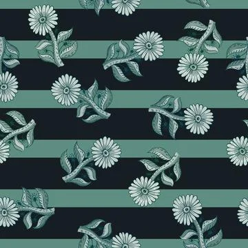 Decorative seamless pattern with random sunflower shapes ornament. Blue strip Illustrazione stock