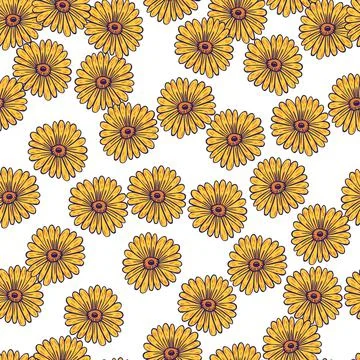 Decorative seamless pattern with random yellow sunflower elements print. Isol 스톡 일러스트