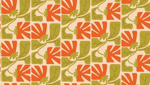 Decorative seamless pattern in retro groovy hippie style with Matisse flowers Illustrazione stock