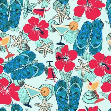 Decorative Seamless pattern with sea elements. Stock Illustration