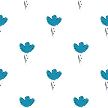 Decorative seamless pattern with simple blue flowers ornament. Isolated flora Illustrazione stock