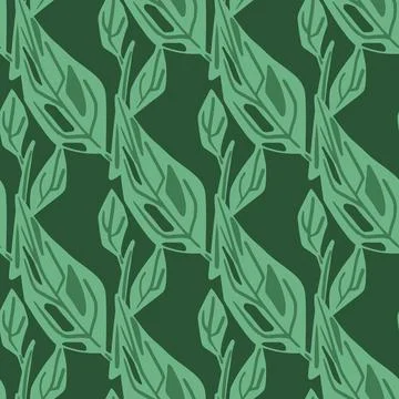 Decorative seamless pattern with simple contoured leaf elements. Green artwor Stockillustratie