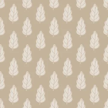 Decorative seamless pattern with simple oak leaves foliage silhouette. Beige  Stock Illustration