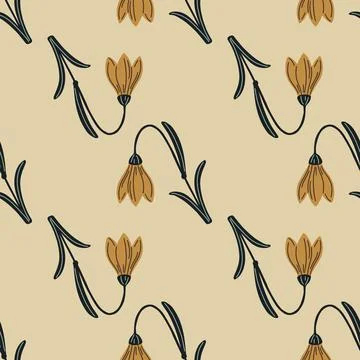 Decorative seamless pattern with simple style bell flower ornament. Beige bac Stock Illustration