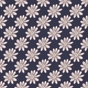 Decorative seamless pattern with simple style daisy flowers silhouettes. Navy Stock Illustration
