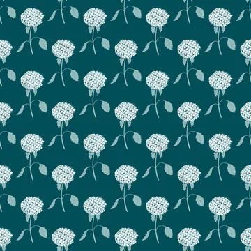 Decorative seamless pattern with small hydrangea flower ornament. Turquoise b Stock Illustration