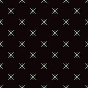 Decorative seamless pattern with small ship wheel elements. Dark black backgr Stock Illustration