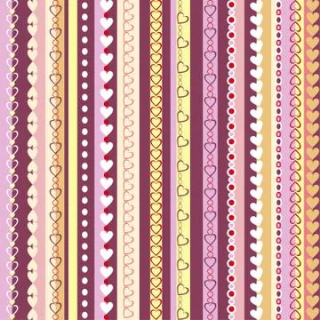 Decorative seamless pattern with  vertical stripes and hearts Stock Illustration