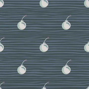 Decorative seamless pattern with white bomb ornament. Blue pale striped backg Stock Illustration