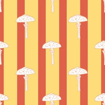 Decorative seamless pattern with white mushroom shapes. Orange striped backgr Stock Illustration