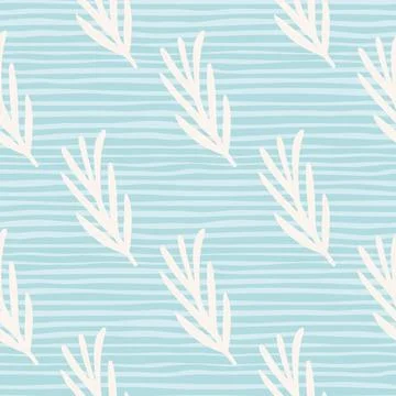 Decorative seamless pattern with white rosemary silhouettes ornament. Blue Stock Illustration