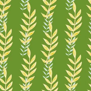 Decorative seamless pattern with yellow colored leaf branches silhouettes. Gr イラスト素材